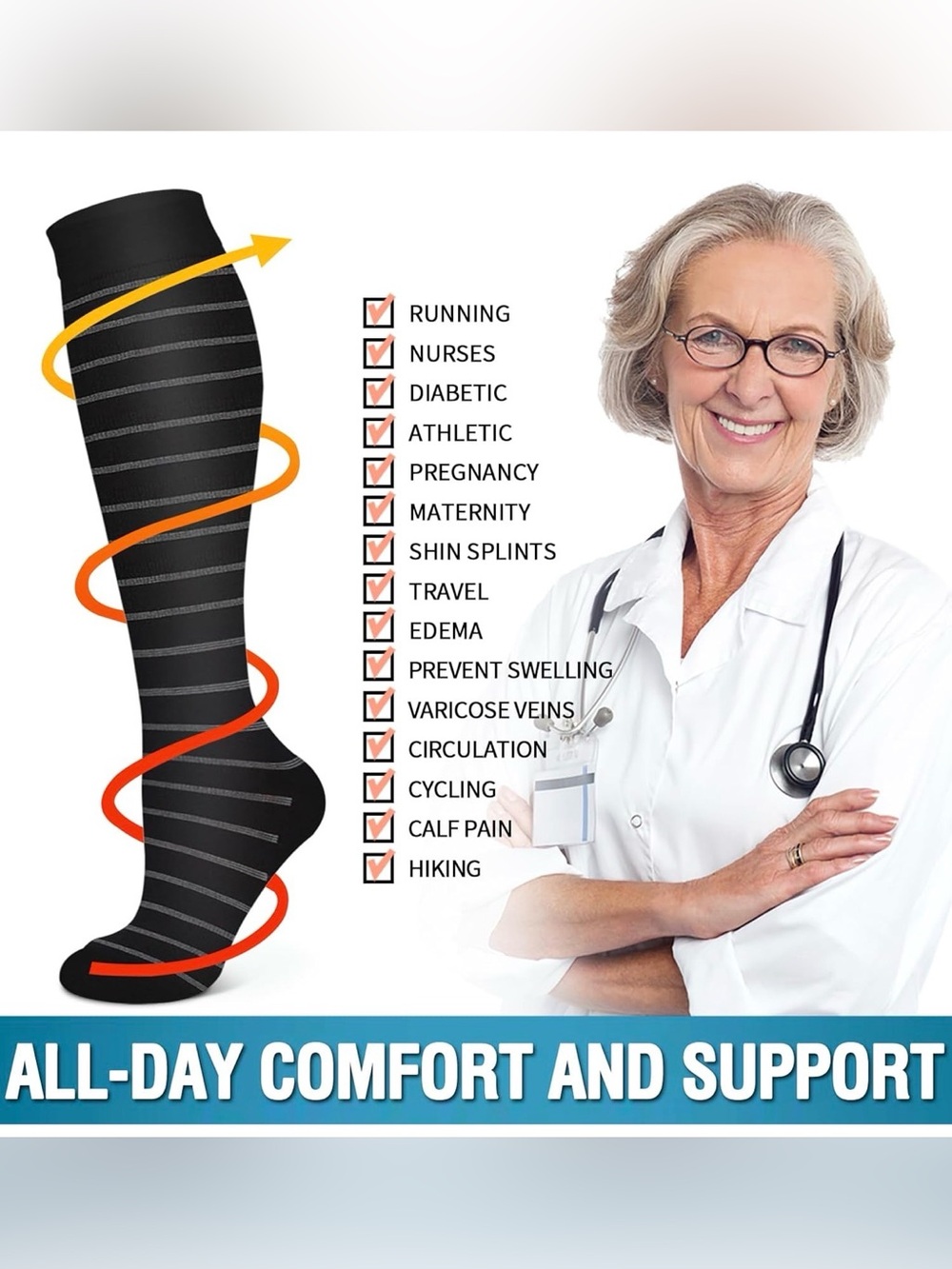 6 Pack Copper Compression Socks for Women and Men Circulation-Best Support - Picture 6 of 9